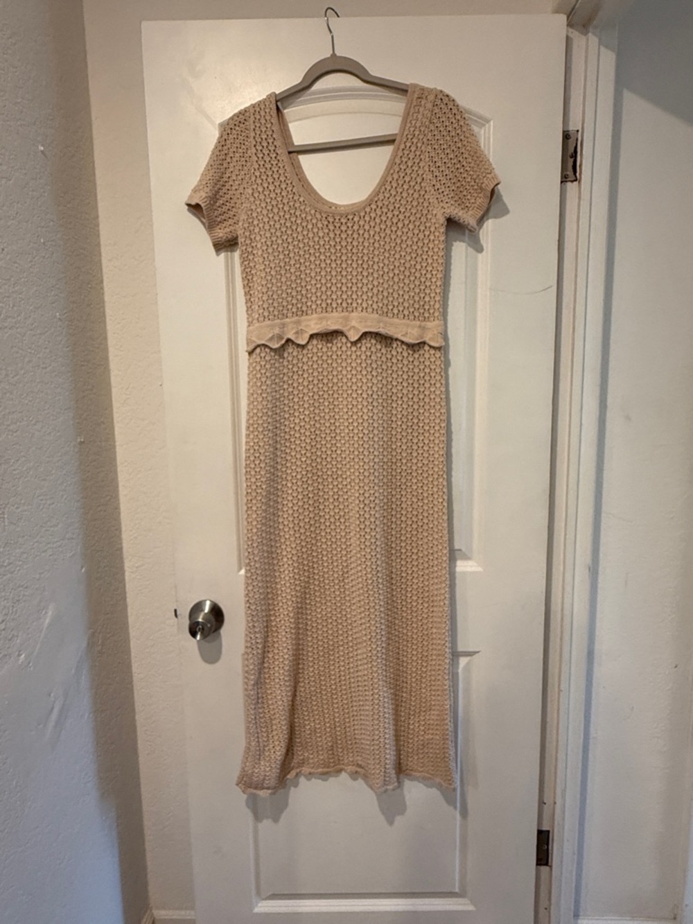 Hem & Thread Beige Knit Maxi Dress with Scoop Neck